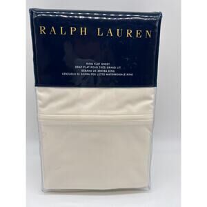 Ralph Lauren RL464 Solid Percale King Flat Sheet Regata Cream Bed Sheet New